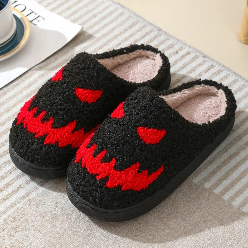 Halloween Home Slipper Women Plush Indoor Floor Non Slip Men Male House Shoes Fuzzy Winter Warm skull cartoon Female Plaid Gift