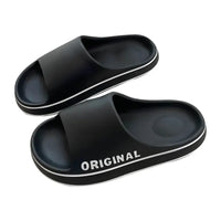 Feslishoet Women Letter Slippers Beach Slides Solid Color Mens Thick Sole Indoor Bathroom Anti Slip Shoes Summer Couple Sandals - Black / 44-45