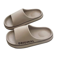 Feslishoet Women Letter Slippers Beach Slides Solid Color Mens Thick Sole Indoor Bathroom Anti Slip Shoes Summer Couple Sandals - Khaki / 36-37