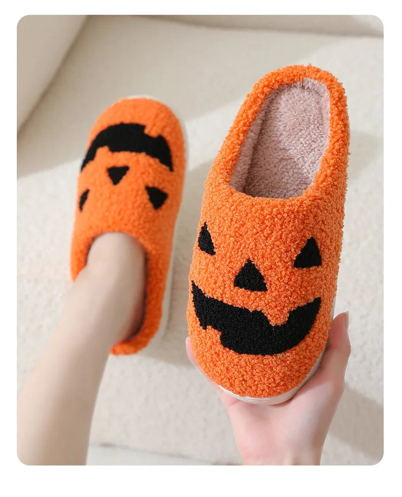 Halloween Home Slipper Women Plush Indoor Floor Non Slip Men Male House Shoes Fuzzy Winter Warm skull cartoon Female Plaid Gift