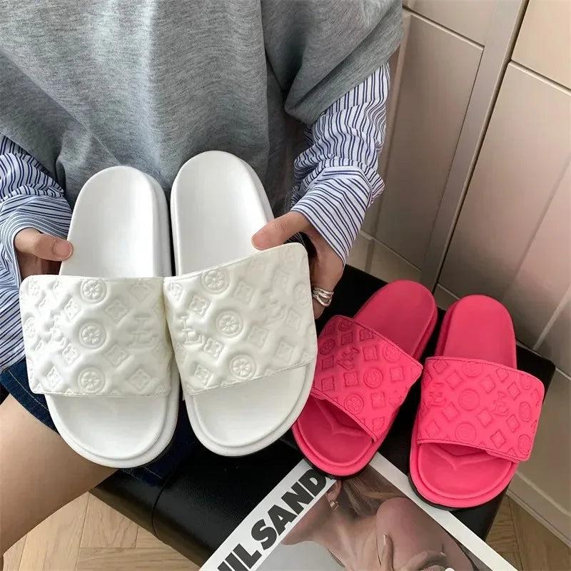 Ladies Magic Sticker Flat Slippers Summer New Designer Luxury Sandals for Women Elegant Home Flat Slippers Zapatos De Mujer
