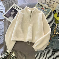 2023 Autumn Solid Letter Half Turtleneck Sweater Women Long Sleeve Loose Tops Zipper Ladies Clothes Sweatshirt Sporty Style - white 1 / M