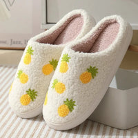 Halloween Home Slipper Women Plush Indoor Floor Non Slip Men Male House Shoes Fuzzy Winter Warm skull cartoon Female Plaid Gift - pineapple / 44-45(26.5-27cm)