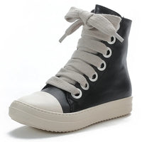 New Women Sneakers High-top Men's Casual Shoes Leather Shoes For Women Flat Sport Shoes Thick Lace Up Unisex Couple Women Shoes - black / 40