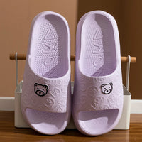 Printting Cute Bear Women Slippers Summer Indoor Soft Cartoon Sandals Bathroom Anti-slip Outdoor Comfy Men Leisure Shoes Couple - PURPLE / 36-37