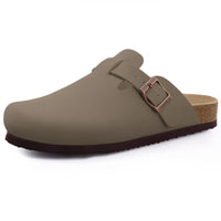 Comwarm Fashion Women's Suede Mules Slippers Men Clogs Cork Insole Sandals With Arch Support Outdoor Beach Slides Home Shoes - Brown E / 39